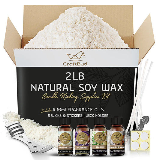 Candle Making Kit - Mini Supply Kit - Candle Wax for Candle Making - 2Lbs Natural Soy Wax, Fragnance Oil, Cotton Wicks, Metal Centering Tool, and Glue Stickers